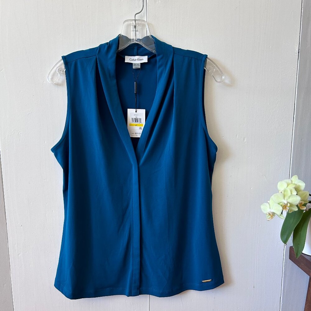 NWT: Calvin Klein Gathered V-Neck Sleeveless Top